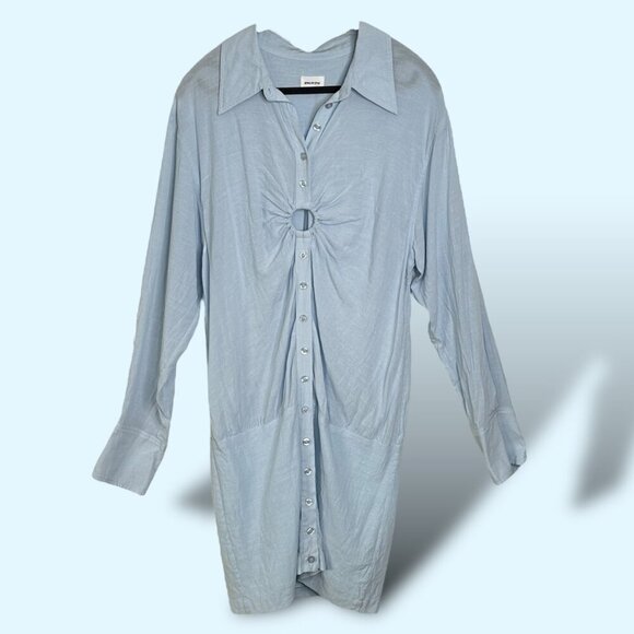 Song of Style Linen Blend Mini Dress Front Cutout Light Blue Size Small - Picture 3 of 12